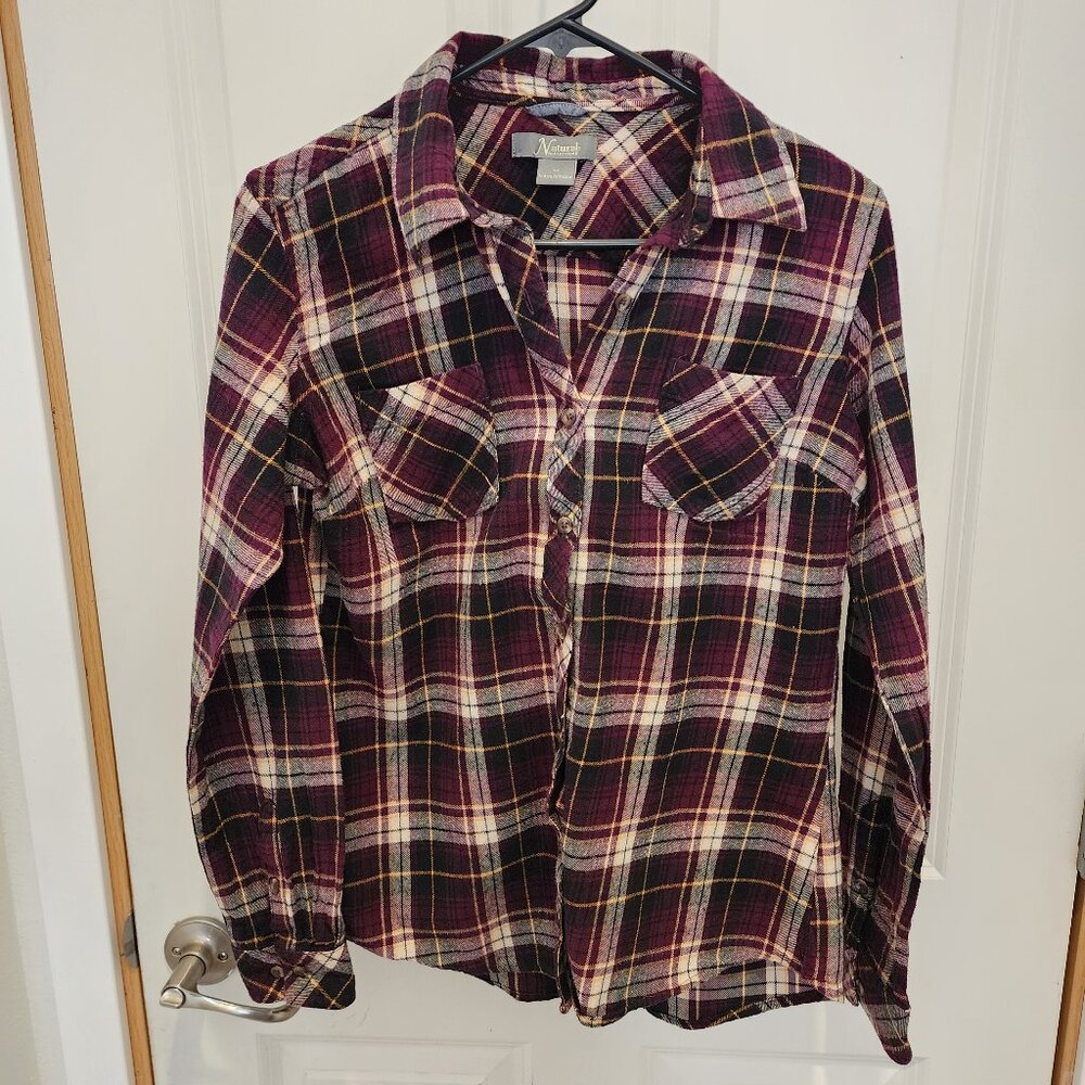 Natural Reflections Womens Plaid Long Sleeve Flannel Shirt, Size Medium